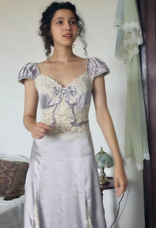 Purple Fashion Elegant Exquisite Lace Long Satin Ball Gown Evening Dress Birthday Party/Garden Dress Prom Dress Bridesmaid Dress gh4099