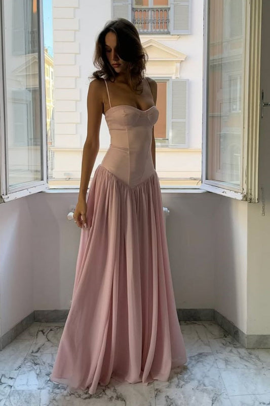 amakanas-Pink spaghetti strap tight long prom dress bridesmaid dress gh5773