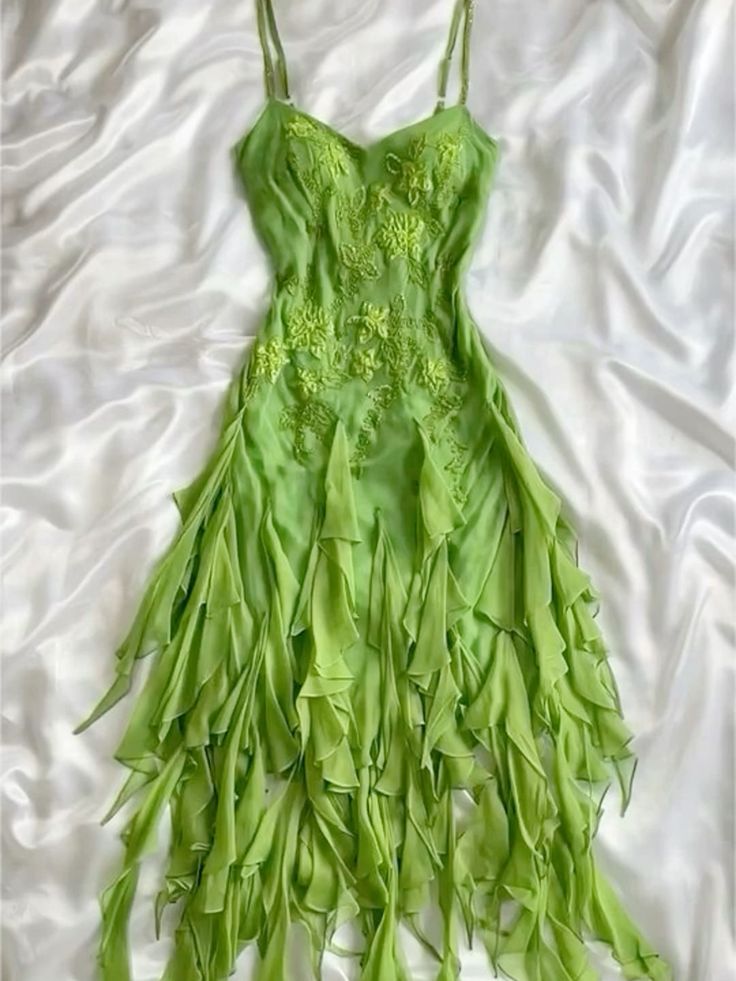 Green flowers exquisite beaded short/mid-length chiffon ruffle homecoming dress birthday party dress gh4862