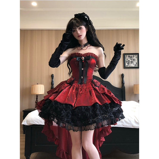 Vintage Ball Gown Sweetheart Red Black Mini Summer 16th Birthday Dress Lolita Dress Mini 18th Birthday Outfits Short Lolita Outfit DH2425