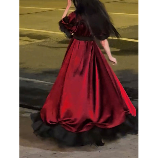 Vintage A line Square Neck Burgundy Long Summer 16th Birthday Dress Lolita Dress Mini 18th Birthday Outfits Short Lolita Outfit DH2431