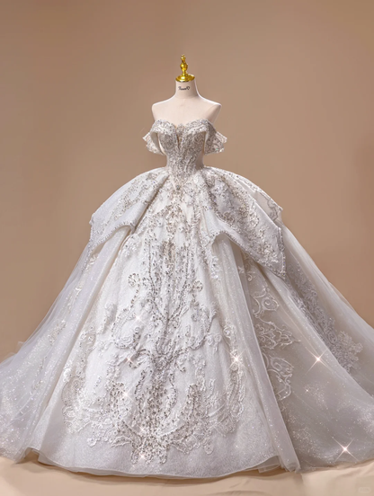 Princess Wedding Dress Ball Gown Off The Shoulder Sequin Short Sleeves Wedding Dresses Bridal Gowns DH2787