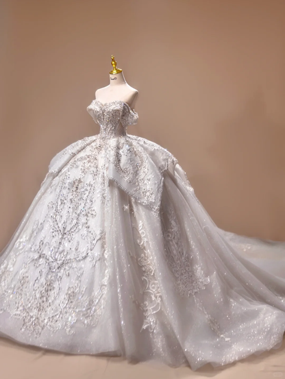 Princess Wedding Dress Ball Gown Off The Shoulder Sequin Short Sleeves Wedding Dresses Bridal Gowns DH2787