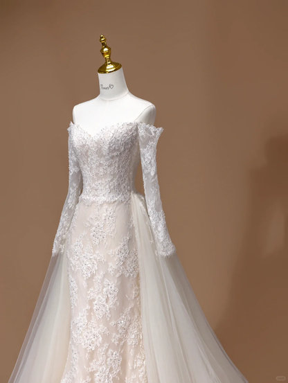 Dreamy Wedding Dress Mermaid Off The Shoulder Lace Long Sleeves White Long Wedding Dresses Bridal Gowns DH2795