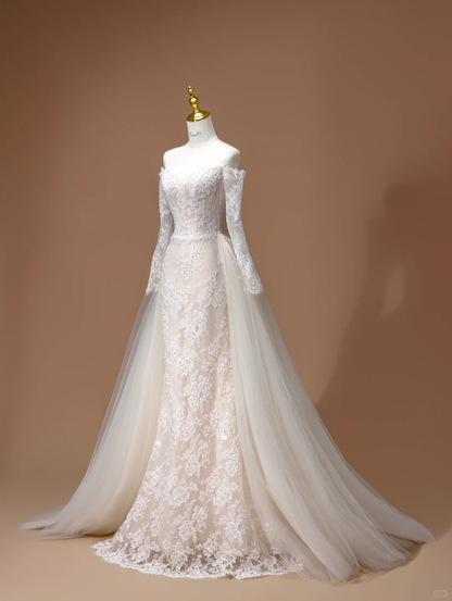 Dreamy Wedding Dress Mermaid Off The Shoulder Lace Long Sleeves White Long Wedding Dresses Bridal Gowns DH2795