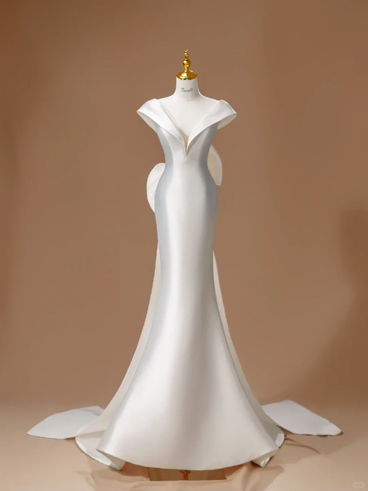 Unique Bridal Dress Mermaid Off The Shoulder Satin Long White Wedding Dress Long Wedding Dresses Modest Wedding Gowns DH2800