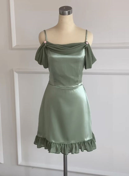 Matcha Green Retro Sweet Simple Short Satin Homecoming Dress Party Dress gh4894