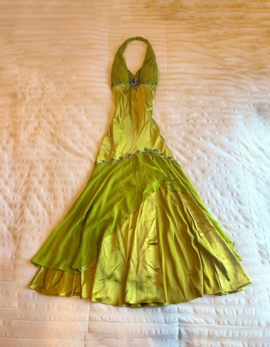 amakanas-Green Beautiful Long Chiffon Satin Birthday Dress Prom Dress Evening Dress gh5993
