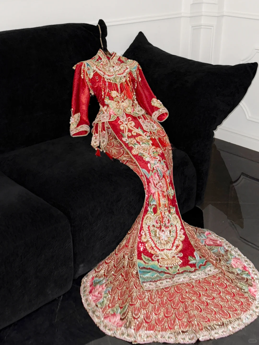 Gorgeous Sparkling Beaded Sequin Mermaid Design Exquisite Embroidery Wedding Outfit Evening Dress Prom Dresses TP4165