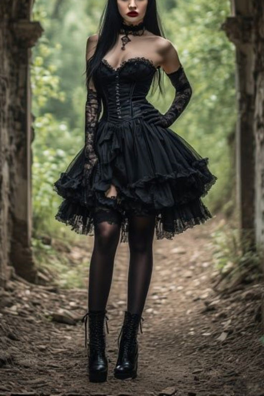 amakanas-Black short sheer corset party dress gh6190