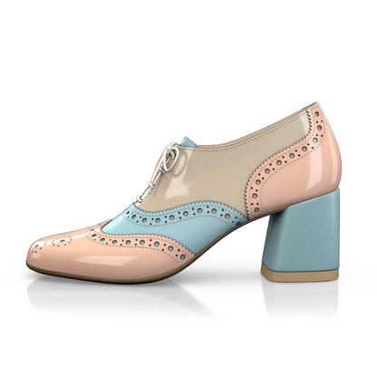Multicolor Square Toe Chunky Heel Brogue Detail Oxford Heels