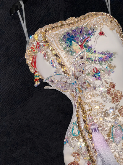 Sparkling Beige Beaded Sequined Design Elegant Mermaid Prom Dress Evening Dress TP4212