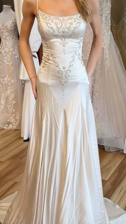amakanas-White beaded long gown for bride gh6173