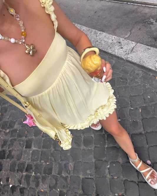 amakanas-Yellow sweet fashion short chiffon homecoming dress birthday dress gh5288