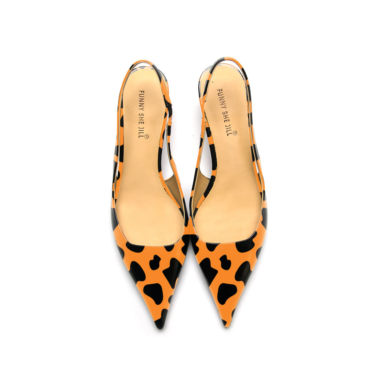 Orange Leopard Print Pointed Toe Slingback Kitten Heel Pumps Shoes