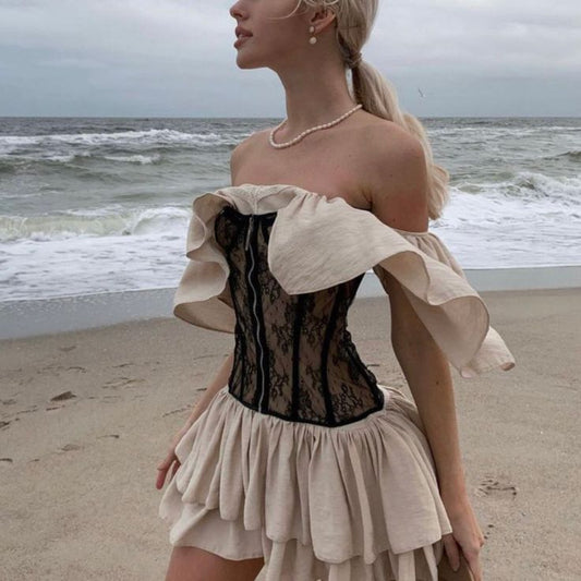 amakanas-Sweet Short Chiffon Homecoming Dress with Lace Vintage Corset gh5337