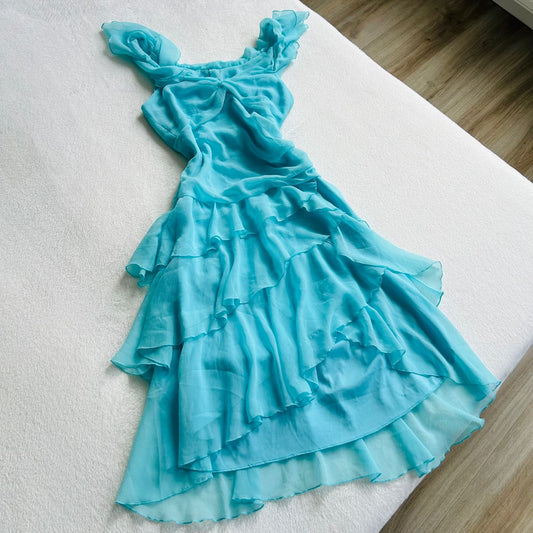 amakanas-Blue chiffon ruffle short homecoming dress birthday party dress fairy gh5236