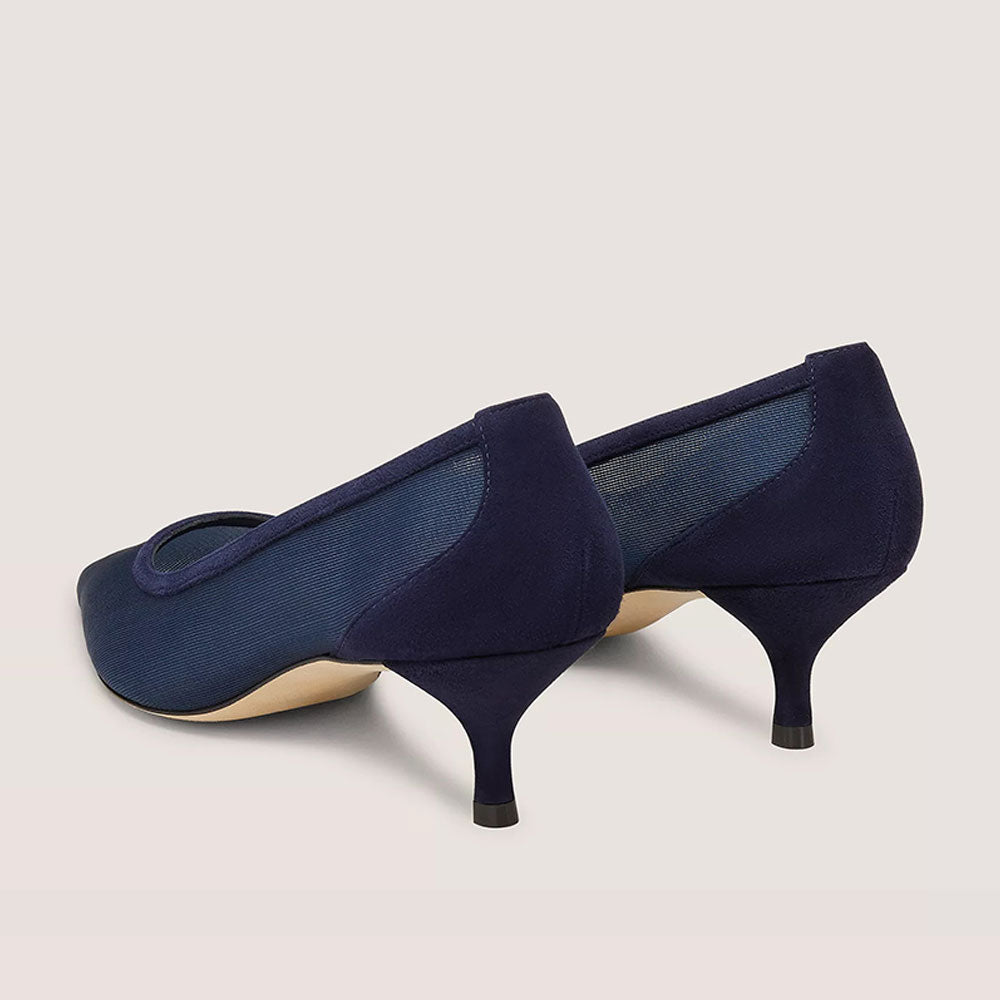 Blue Fabric Pointed Toe Kitten Heel Navy Pumps for Elegant Ladies