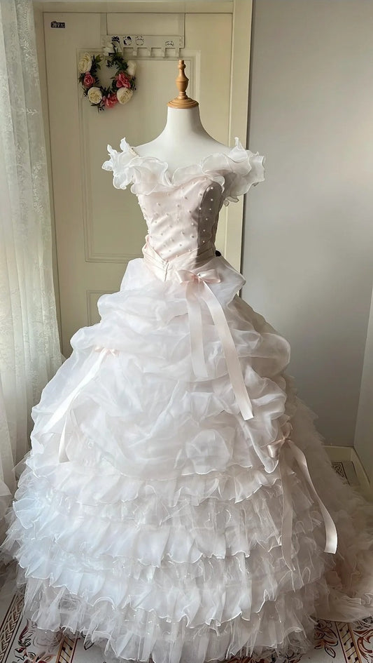 amakanas-Pink Tulle Princess Long Ball Gown Evening Dress Quinceanera Dresses gh5983