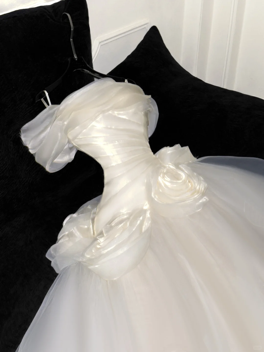 Elegant Ivory 3D Flowers Design A-Line Tulle Wedding Dress Prom Dress Evening Dress Ball Gown TP4221