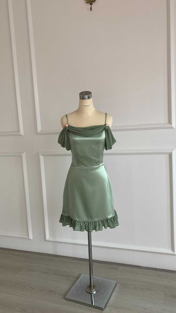 Matcha Green Retro Sweet Simple Short Satin Homecoming Dress Party Dress gh4894