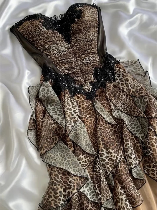 amakanas-Fairy dresses with vintage leopard print, delicate lace and beads, short rock homecoming dresses, tight hoco dresses, corset dresses gh5809
