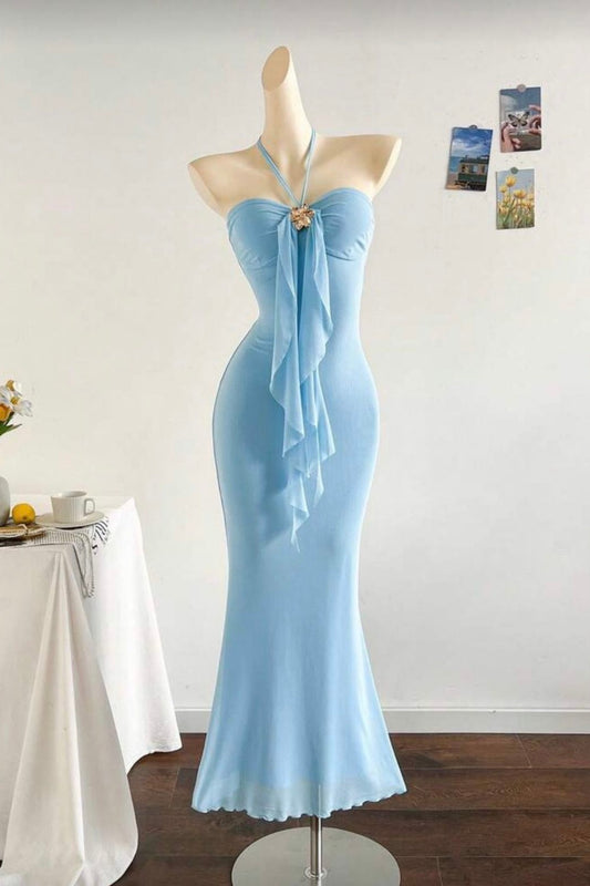 amakanas-Blue Strapless Party Dress gh6105
