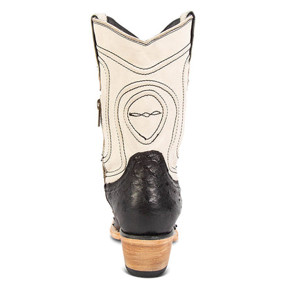 Black & White Pointed Toe Chunky Heel Embroidered Western Boots