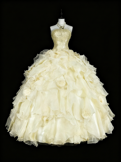 amakanas-Yellow tulle princess-style long formal ball gown, birthday dress, graduation dress gh6137
