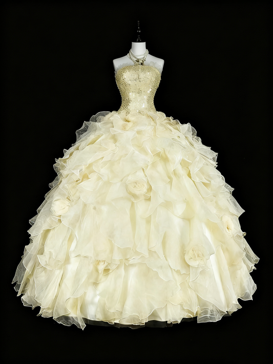 amakanas-Yellow tulle princess-style long formal ball gown, birthday dress, graduation dress gh6137