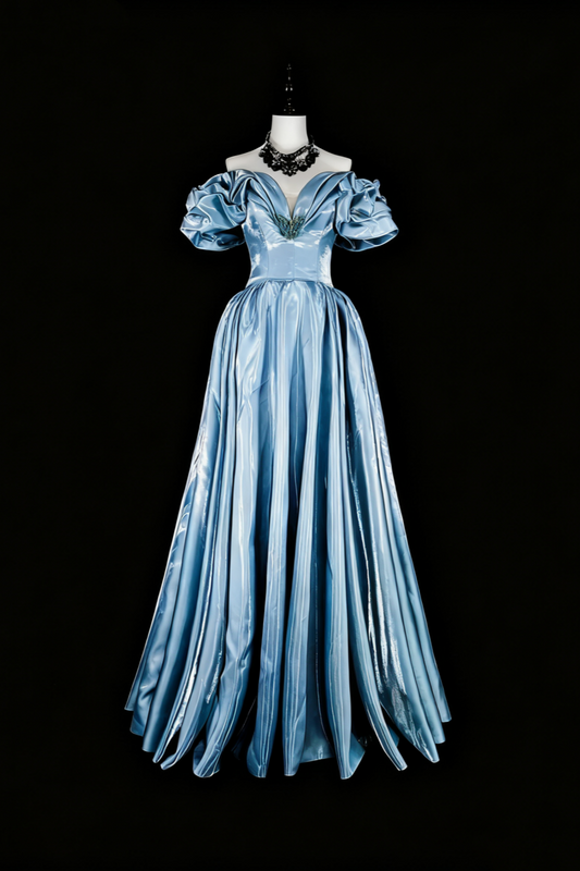 amakanas-Elegant long satin formal ball gown in blue gh6136