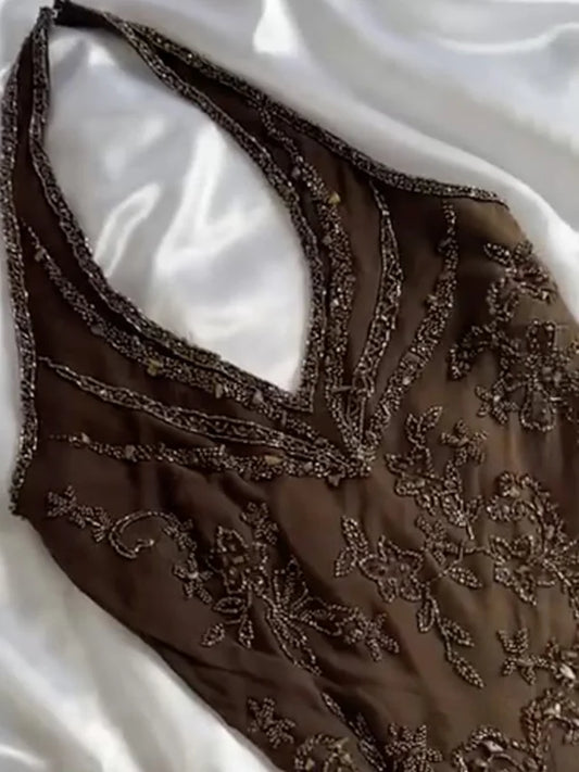 amakanas-Vintage Gradient Hand-Beaded Halter Neck Mermaid Evening Gown gh6007