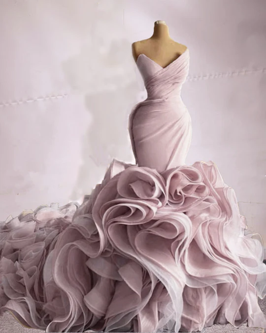 Ruffle rose mermaid wedding dress, bridal gown     fg2575