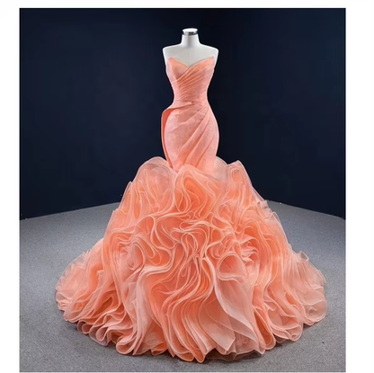 Ruffle rose mermaid wedding dress, bridal gown     fg2575