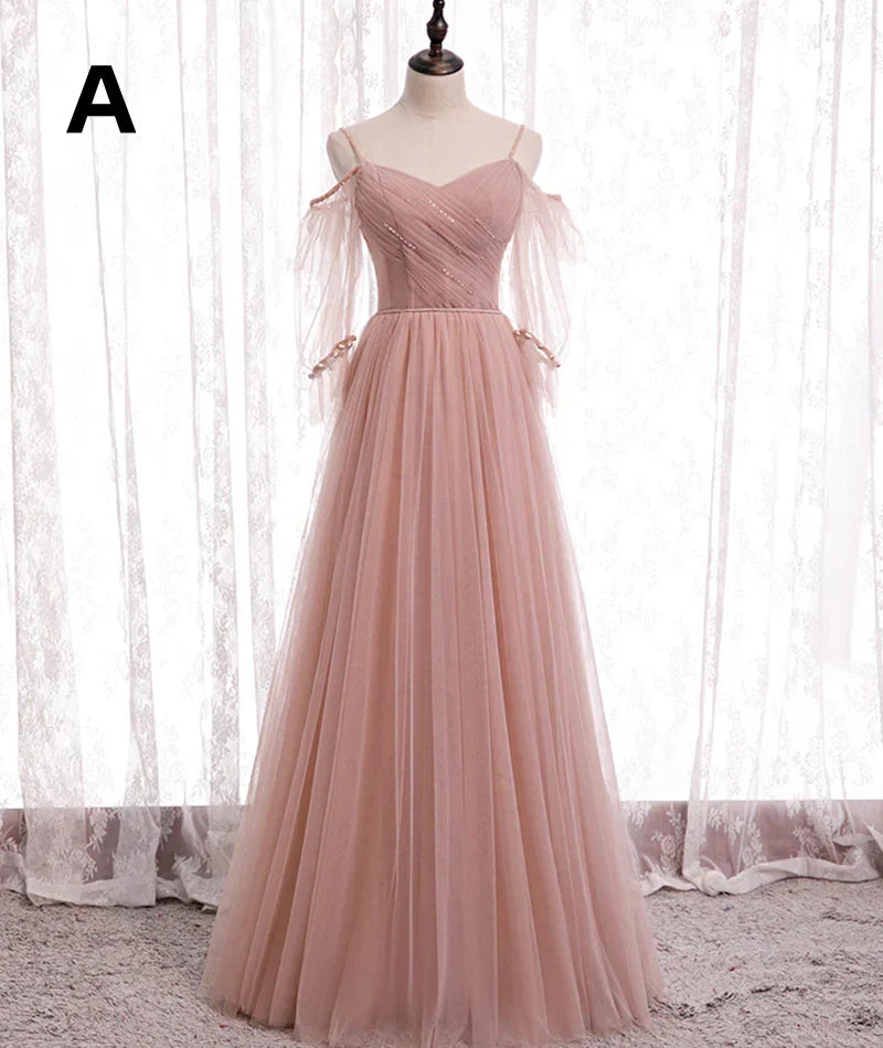 Elegant Pink Sweetheart A-Line Tulle Party Dress Evening Gown Bridesmaid Dress TP4292