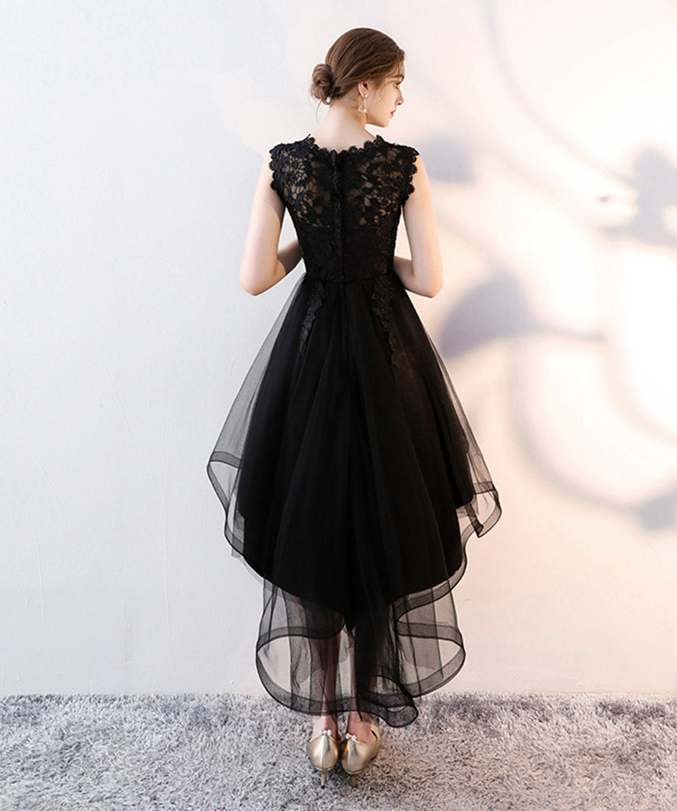 Black tulle lace high low prom dress evening dress  8416