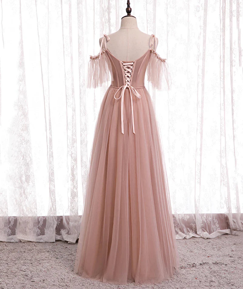 Elegant Pink Sweetheart A-Line Tulle Party Dress Evening Gown Bridesmaid Dress TP4292