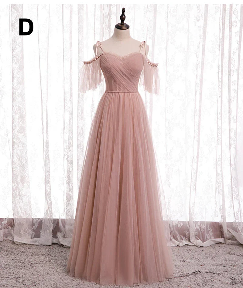 Elegant Pink Sweetheart A-Line Tulle Party Dress Evening Gown Bridesmaid Dress TP4292