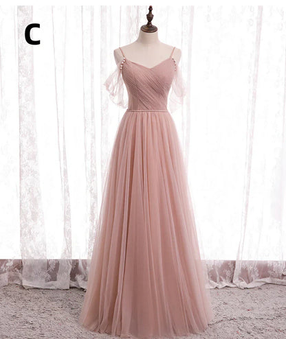 Elegant Pink Sweetheart A-Line Tulle Party Dress Evening Gown Bridesmaid Dress TP4292