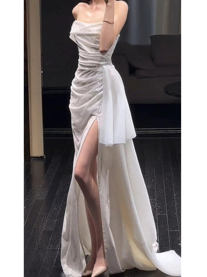 Sparkly Prom Dress with Slit Long Fitted Formal Dresses