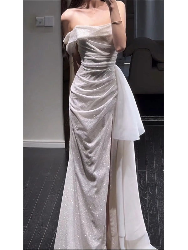 Sparkly Prom Dress with Slit Long Fitted Formal Dresses