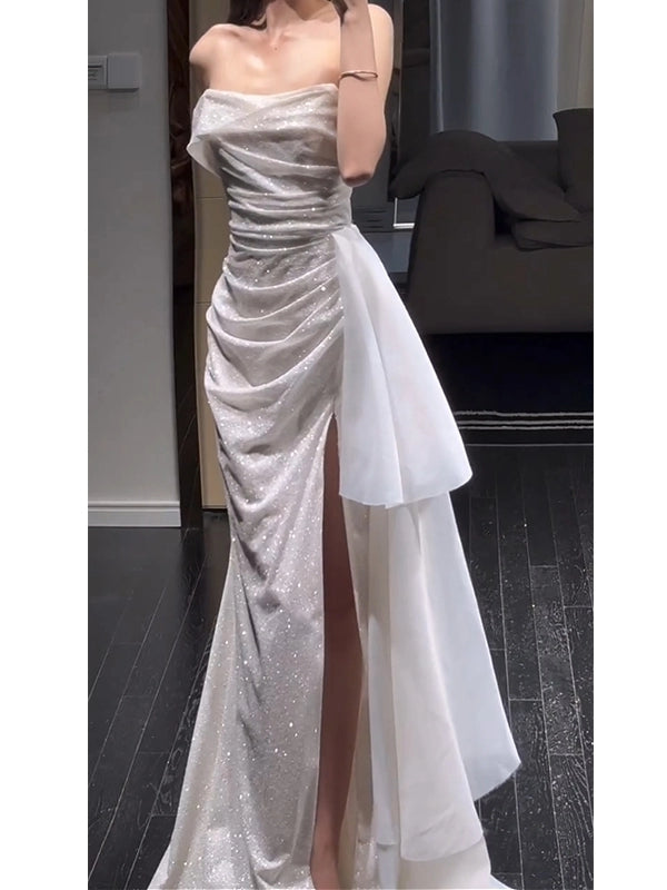 Sparkly Prom Dress with Slit Long Fitted Formal Dresses