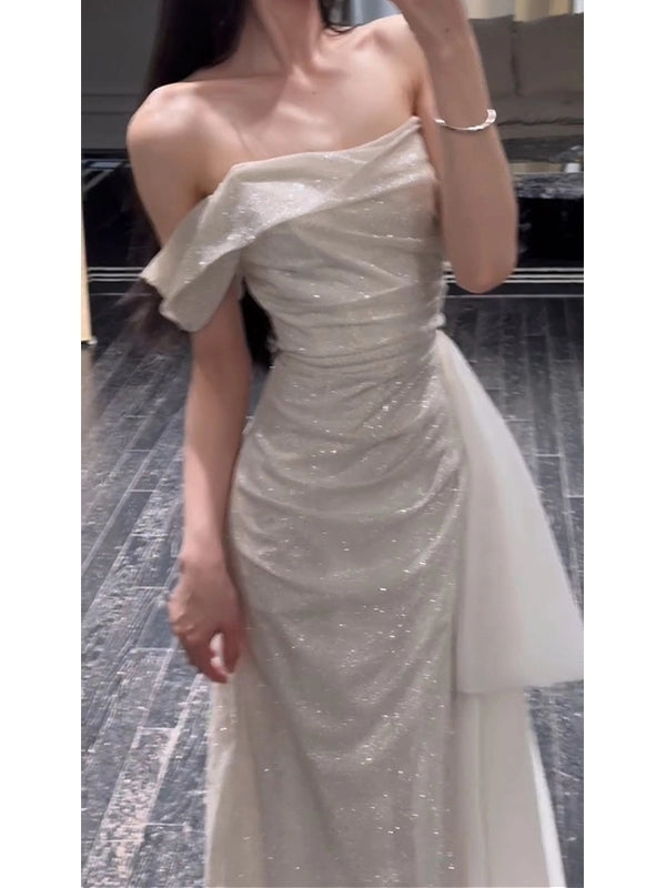 Sparkly Prom Dress with Slit Long Fitted Formal Dresses