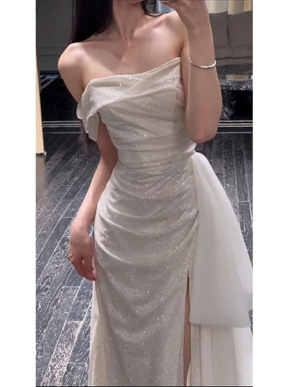 Sparkly Prom Dress with Slit Long Fitted Formal Dresses