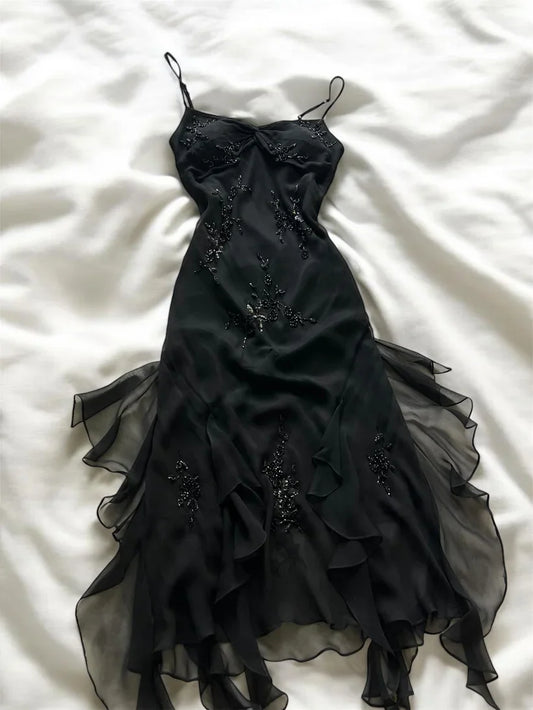 amakanas-Black Exquisite Beaded Fairy Dress Elegant Long Prom Dress Retro Formal Graduation Dress Evening Dress gh5972