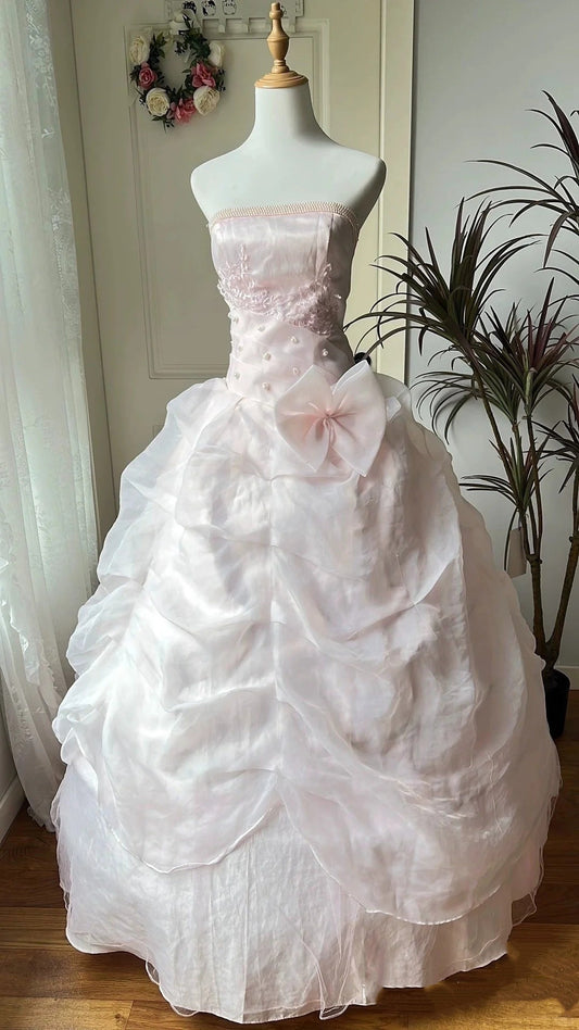 amakanas-Pink Tulle Princess Long Ball Gown Evening Dress Quinceanera Dresses gh5984