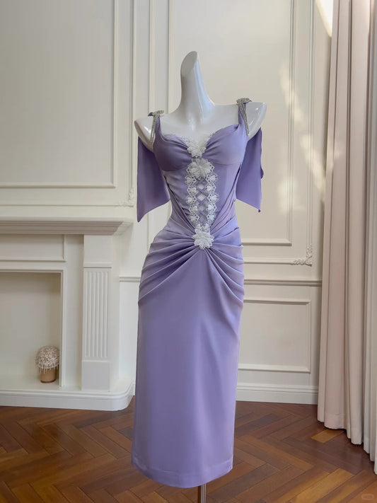 Purple Flowing Long/Short Satin Homecoming Dress Prom Dress Birthday Party Dress Evening Dress gh4408