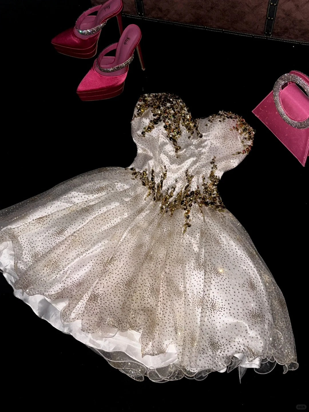 White gold beaded sequined gorgeous short homecoming dress tulle party dress birthday dress gh4458