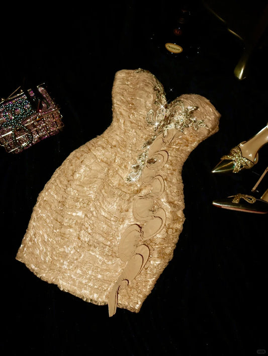 Champagne lace applique beading short homecoming dress prom dress evening dress gh4389