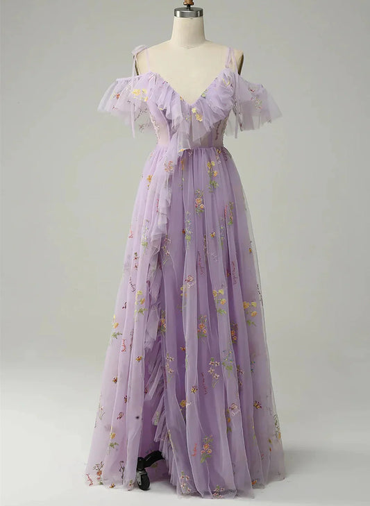 Light Purple V-neckline Straps Long Formal Dress, A-line Purple Prom Dress TP1031